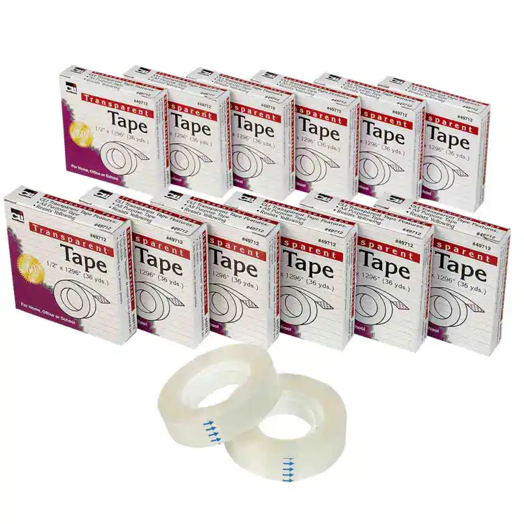 Transparent Tape, ½"W, 12 Rolls