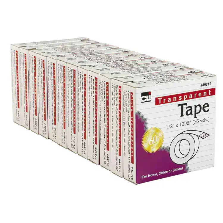 Transparent Tape, ½"W, 12 Rolls