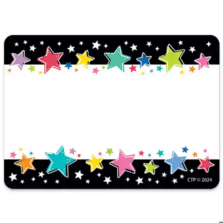 Colorful Stars on Black Name Tags