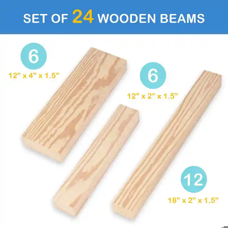 Foam Wooden Beam Building Blocks, 24 pcs