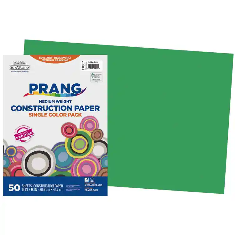 Prang® Sunworks® Construction Paper, 12" x 18", Holiday Green